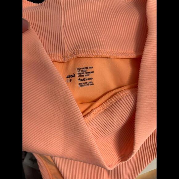 Aerie High Waisted High Cut Cheeky Ribbed Peach/Orange bikini bottoms size S - Picture 4 of 4